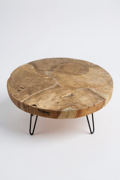 Holz Couchtisch – Beistelltisch Kaffeetisch – Mit drei Metallbeinen – Rund aus Teakholz – 60x60x43 cm