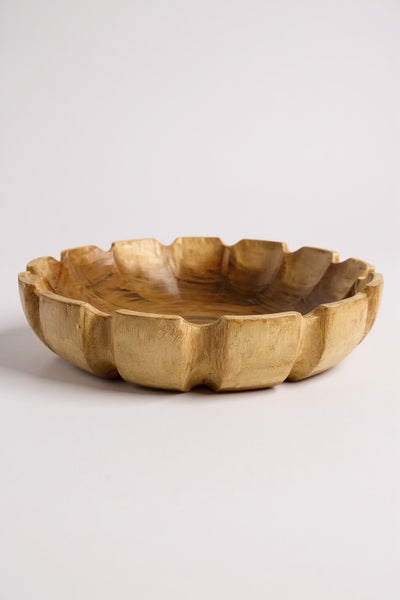 Holzschale rund in Blütenform – handgefertigte Massivholz Schale, dekorative Obstschale & Wohnaccessoire - Ø45 cm