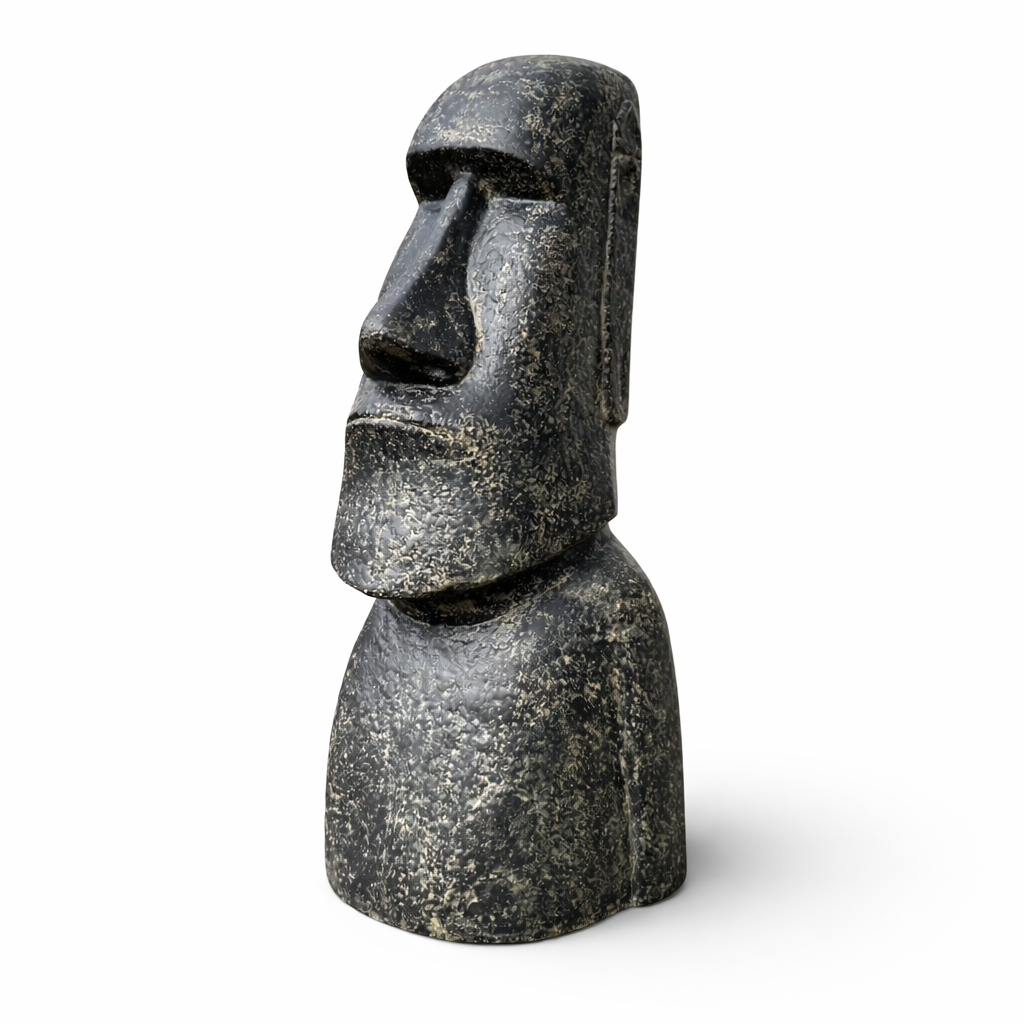 Moai Kopf Statue - Garten Deko Skulptur - Wetterfest - Rapa-Nui Osterinsel-Figur aus Glasfaserbeton Grau - 120x46x40 cm