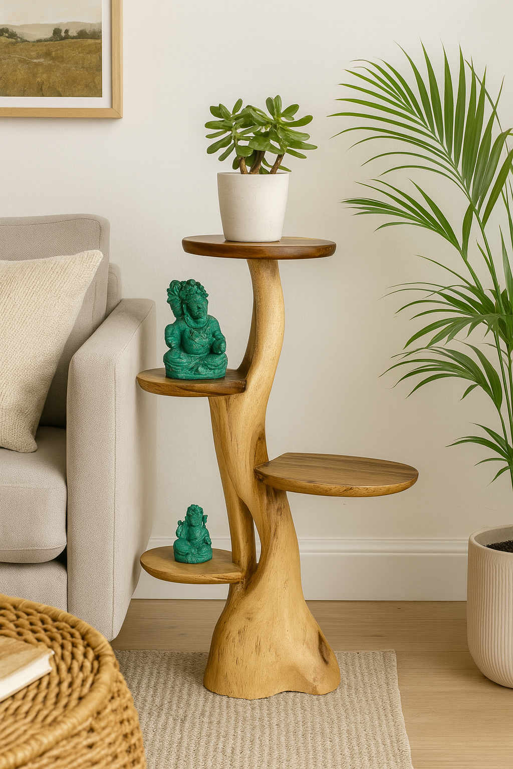 Teak shelf – Natural design with unique wood grain – Versatile home accessory for plants, books &amp; decorations – Various sizes