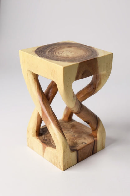 Table d'appoint en bois - table basse tabouret en bois - fait main - tourné en bois de suar massif clair - 50x28x28 cm