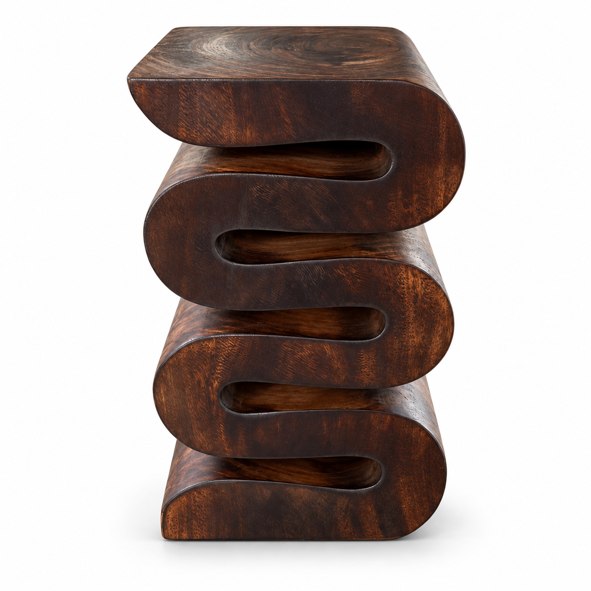 Tabouret en bois - table d'appoint tabouret à fleurs table de rangement - fait main - serpent flambé en bois de suar massif - 50x30x30 cm