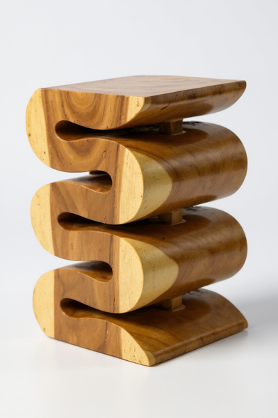Tabouret en bois - table d'appoint, tabouret à fleurs, table de rangement - fait main - serpent naturel en bois de suar massif - 50x30x30 cm