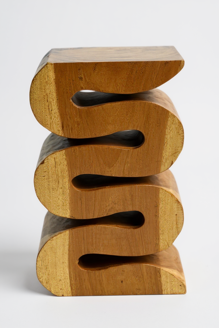 Tabouret en bois - table d'appoint, tabouret à fleurs, table de rangement - fait main - serpent naturel en bois de suar massif - 50x30x30 cm