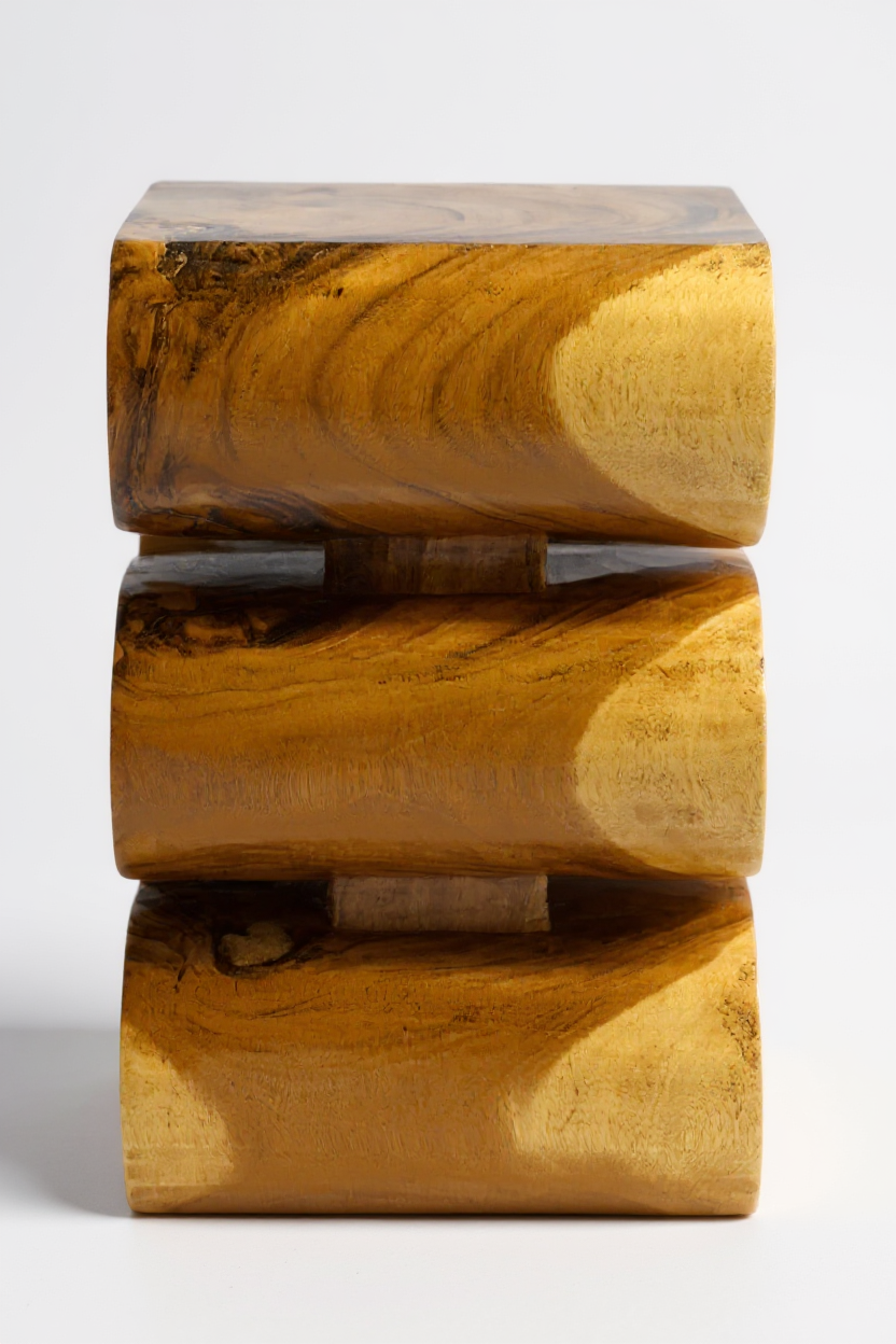 Tabouret en bois - table d'appoint, tabouret à fleurs, table de rangement - fait main - serpent naturel en bois de suar massif - 50x30x30 cm