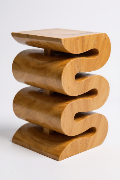 Tabouret en bois - table d'appoint, tabouret à fleurs, table de rangement - fait main - serpent naturel en bois de suar massif - 50x30x30 cm