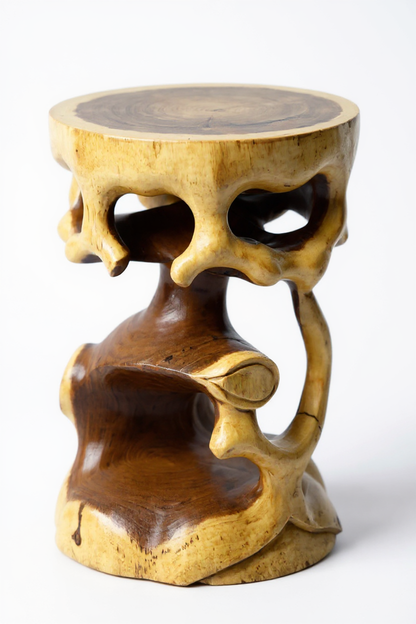 Table d'appoint en bois - tabouret en bois, tabouret à fleurs, tabouret - fait main - rond en style bonsaï, bois de Saman - 40x30x30 cm