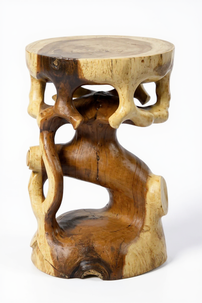 Table d'appoint en bois - tabouret en bois, tabouret à fleurs, tabouret - fait main - rond en style bonsaï, bois de Saman - 40x30x30 cm