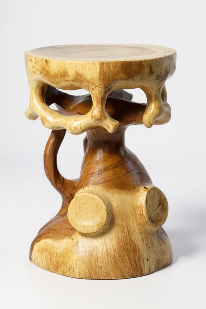 Table d'appoint en bois - tabouret en bois, tabouret à fleurs, tabouret - fait main - rond en style bonsaï, bois de Saman - 40x30x30 cm