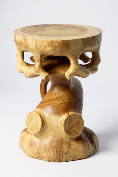 Table d'appoint en bois - tabouret en bois, tabouret à fleurs, tabouret - fait main - rond en style bonsaï, bois de Saman - 40x30x30 cm