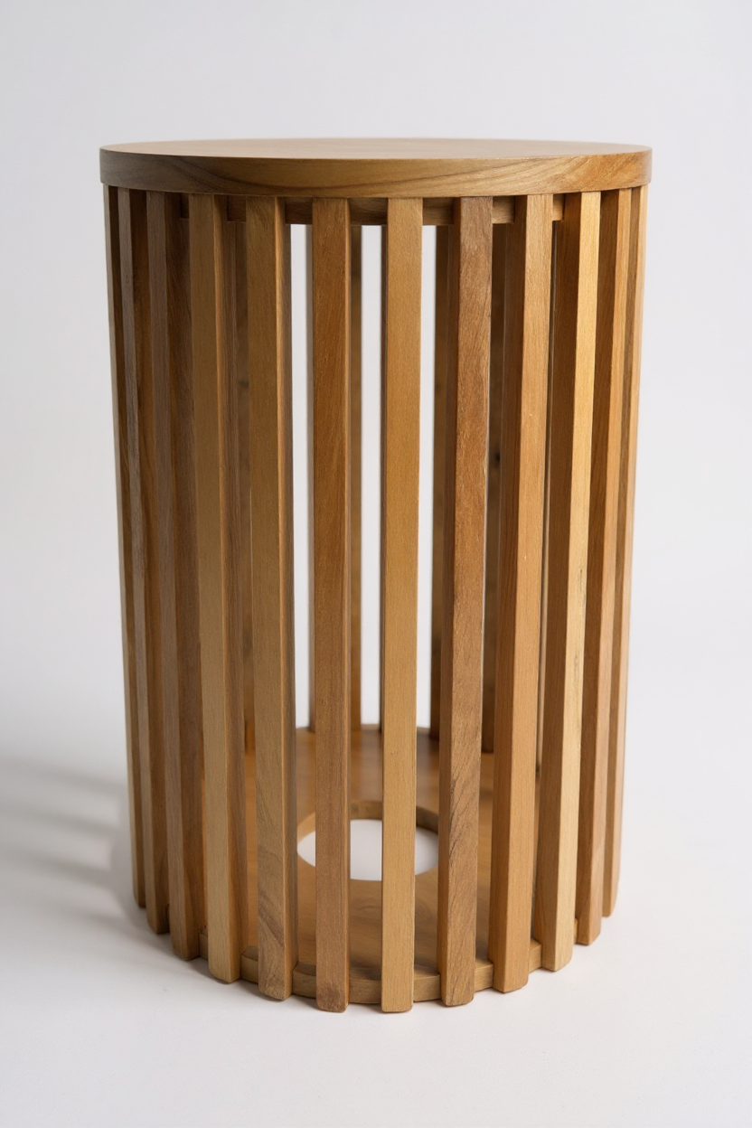 Table d'appoint en teck - table basse tabouret en bois - fabriquée à la main en bois massif - lattes de bois rondes - 50x30x30 cm