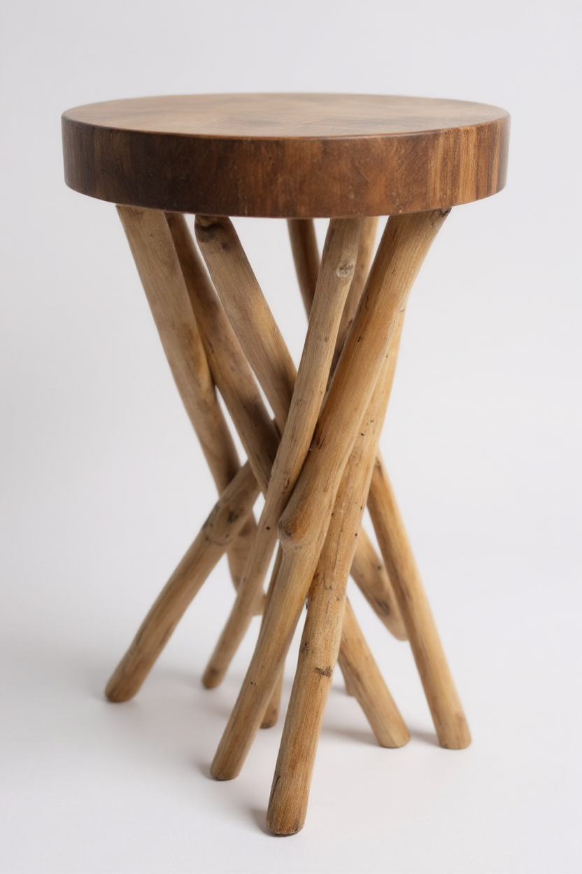 Table d'appoint en bois – table basse tabouret en bois – fait main – ramifié en bois de suar et de teck – 50x28x28 cm