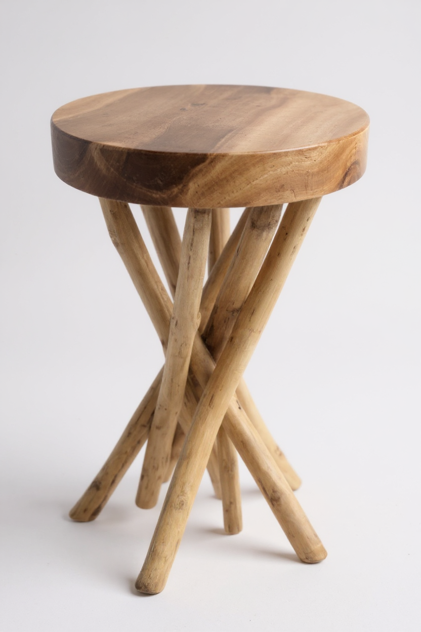 Table d'appoint en bois – table basse tabouret en bois – fait main – ramifié en bois de suar et de teck – 50x28x28 cm