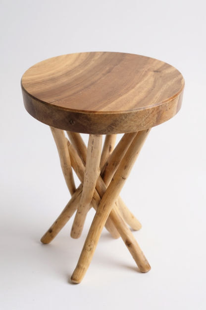 Table d'appoint en bois – table basse tabouret en bois – fait main – ramifié en bois de suar et de teck – 50x28x28 cm