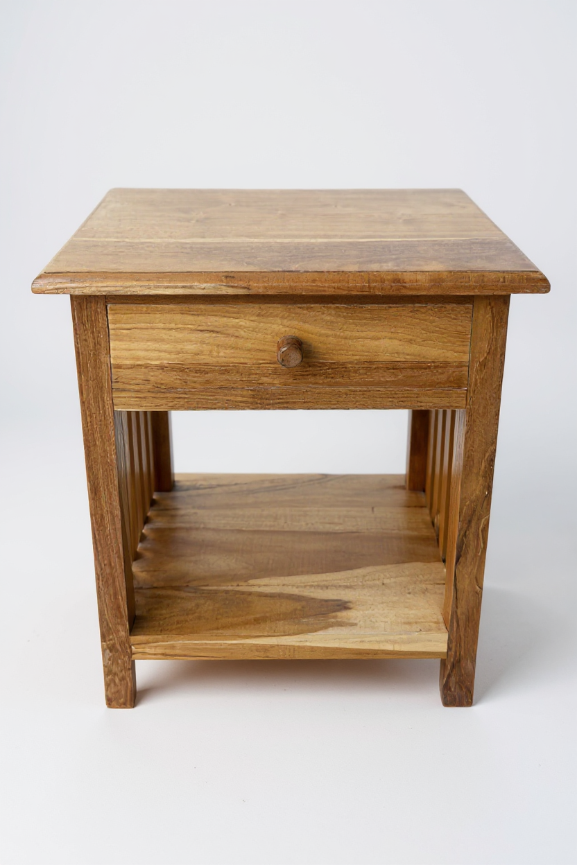 Table de chevet en bois – table d’appoint table de nuit – look vintage en bois de teck massif – 50x40x30 cm