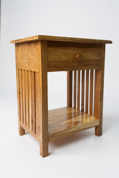 Table de chevet en bois – table d’appoint table de nuit – look vintage en bois de teck massif – 50x40x30 cm