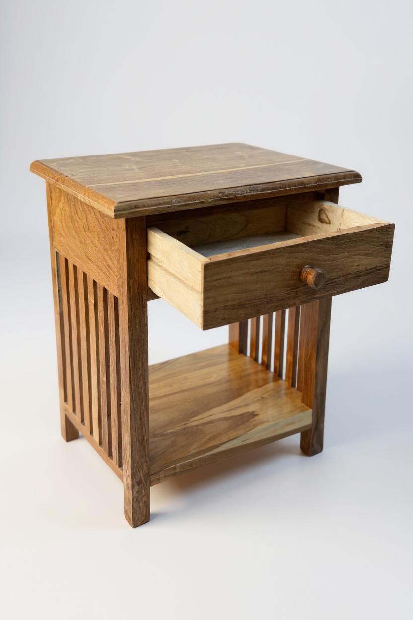 Table de chevet en bois – table d’appoint table de nuit – look vintage en bois de teck massif – 50x40x30 cm