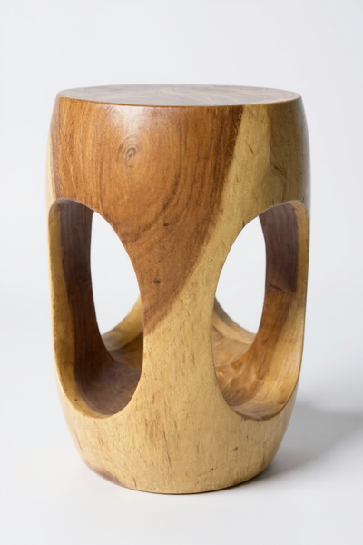 Wooden side table – coffee table flower stool – handmade – rounded with O-neck Suar wood – 50x30x30 cm