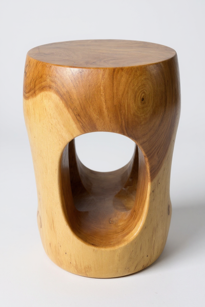 Wooden side table – coffee table flower stool – handmade – rounded with O-neck Suar wood – 50x30x30 cm
