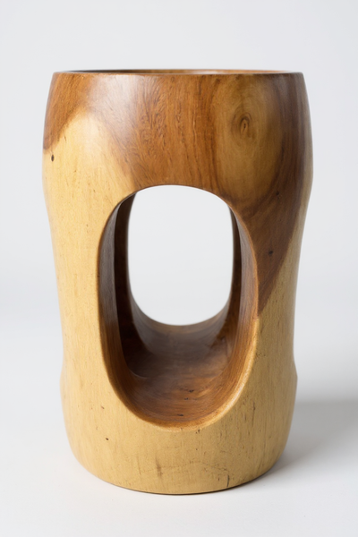 Wooden side table – coffee table flower stool – handmade – rounded with O-neck Suar wood – 50x30x30 cm
