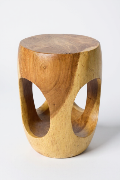 Wooden side table – coffee table flower stool – handmade – rounded with O-neck Suar wood – 50x30x30 cm