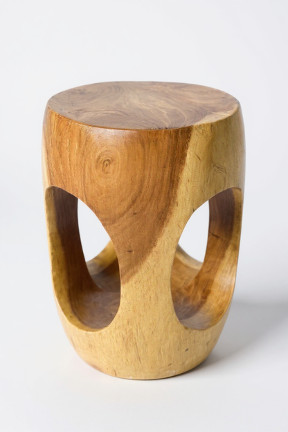 Table d'appoint en bois – table basse tabouret à fleurs – fait main – arrondi avec col en O Bois de suar – 50x30x30 cm