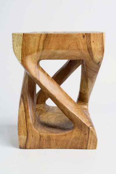 Holz Beistelltisch - Holzhocker Couchtisch - Handgefertigt – Kantig gedreht aus massivem Suarholz - 50x28x28 cm
