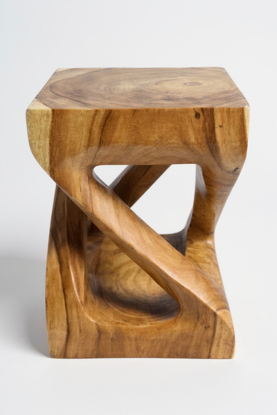 Holz Beistelltisch - Holzhocker Couchtisch - Handgefertigt – Kantig gedreht aus massivem Suarholz - 50x28x28 cm