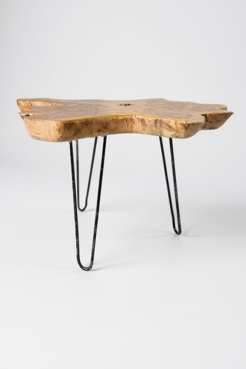 Table d'appoint en bois – table basse de rangement – ​​fait main – plateau de table en coupe transversale d'arbre en bois d'if – 40-80x40-60 cm