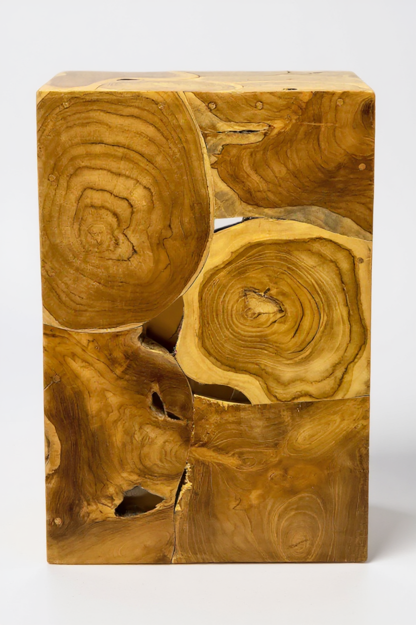 Table d'appoint en mosaïque de bois - table basse, table de chevet, tabouret pour plantes - fait main - 40&amp;60x40x40 cm