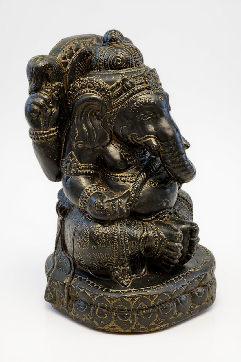 Ganesha Sculpture - Decorative Room Decoration Artwork - Hindu Deity of Good Luck - Stone Mixture Elephant Yellow - 45x25x25 cm