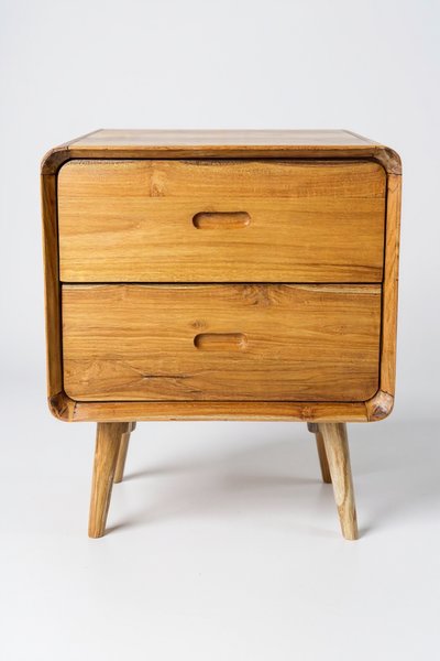 Holz Nachttisch – Beistelltisch Nachtschrank – Mit Zwei Schubladen – Aus Teak Massivholz – 50x40x60 cm