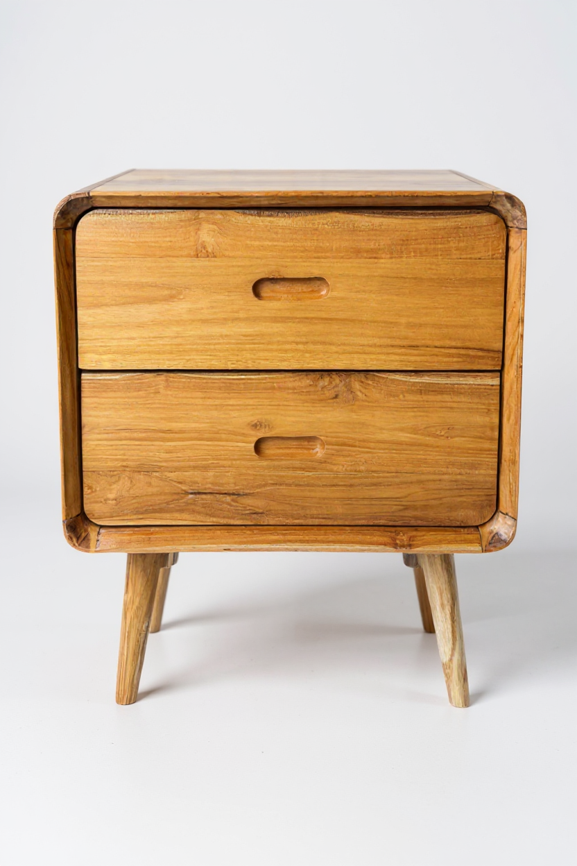 Table de chevet en bois – table d’appoint – avec deux tiroirs – en bois de teck massif – 50 x 40 x 60 cm