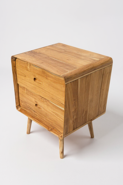 Holz Nachttisch – Beistelltisch Nachtschrank – Mit Zwei Schubladen – Aus Teak Massivholz – 50x40x60 cm