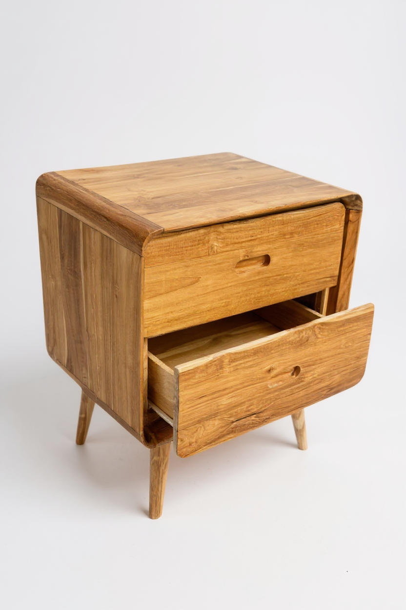 Table de chevet en bois – table d’appoint – avec deux tiroirs – en bois de teck massif – 50 x 40 x 60 cm