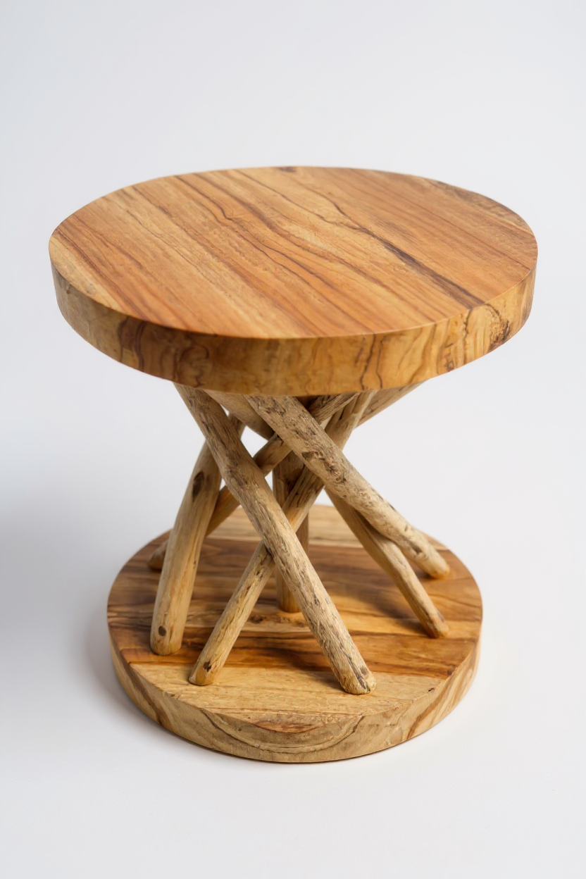 Table d'appoint en bois – table basse tabouret en bois – fait main – ramifié en bois de suar et de teck – 50x40x40 cm