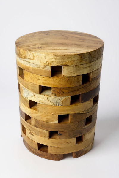 Teakholz Beistelltisch – Handgefertigt im Laminated Block Design - Natürlicher Holztisch aus Teak - Wohnzimmer & Schlafzimmer - 35x35x50 cm