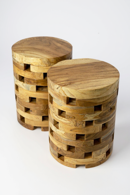 Table d'appoint en teck – Fabriquée à la main en blocs laminés – Table en bois de teck naturel – Salon et chambre – 35 x 35 x 50 cm