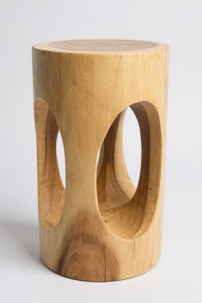 Table d'appoint en bois - tabouret en bois, tabouret à fleurs, tabouret - fait main - rond avec col en O, bois de Saman - 50x30x30 cm