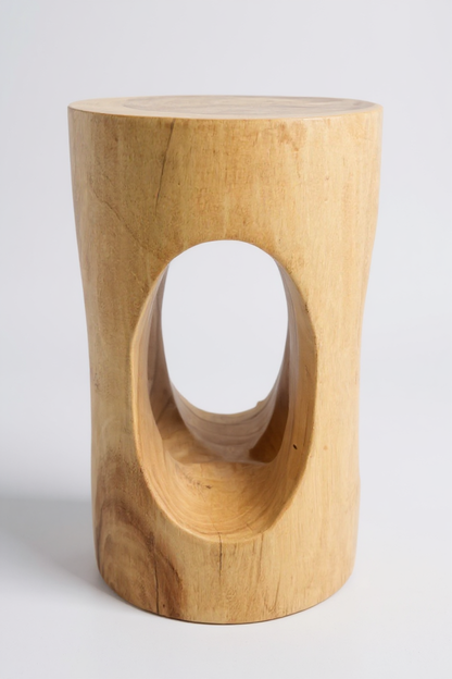 Table d'appoint en bois - tabouret en bois, tabouret à fleurs, tabouret - fait main - rond avec col en O, bois de Saman - 50x30x30 cm