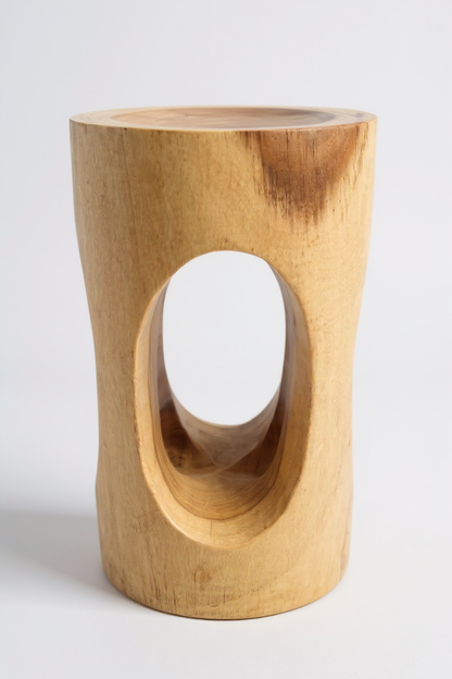 Table d'appoint en bois - tabouret en bois, tabouret à fleurs, tabouret - fait main - rond avec col en O, bois de Saman - 50x30x30 cm