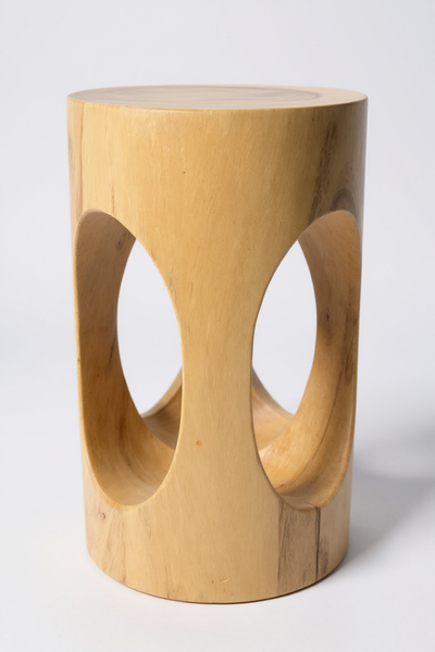 Table d'appoint en bois - tabouret en bois, tabouret à fleurs, tabouret - fait main - rond avec col en O, bois de Saman - 50x30x30 cm