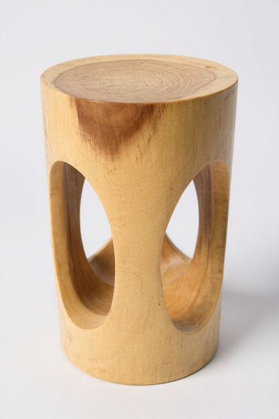 Table d'appoint en bois - tabouret en bois, tabouret à fleurs, tabouret - fait main - rond avec col en O, bois de Saman - 50x30x30 cm