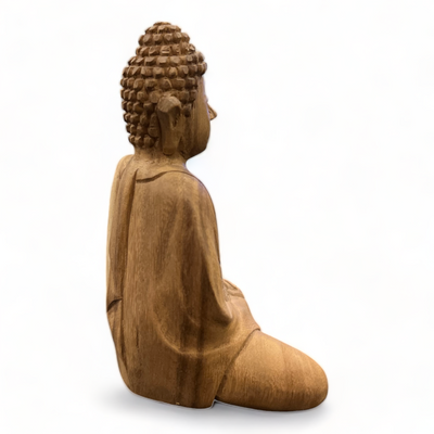 Buddha Statue - Decorative Room Decoration Artwork - Hand Carved - Natural Teak Wood - 15x12x8 cm