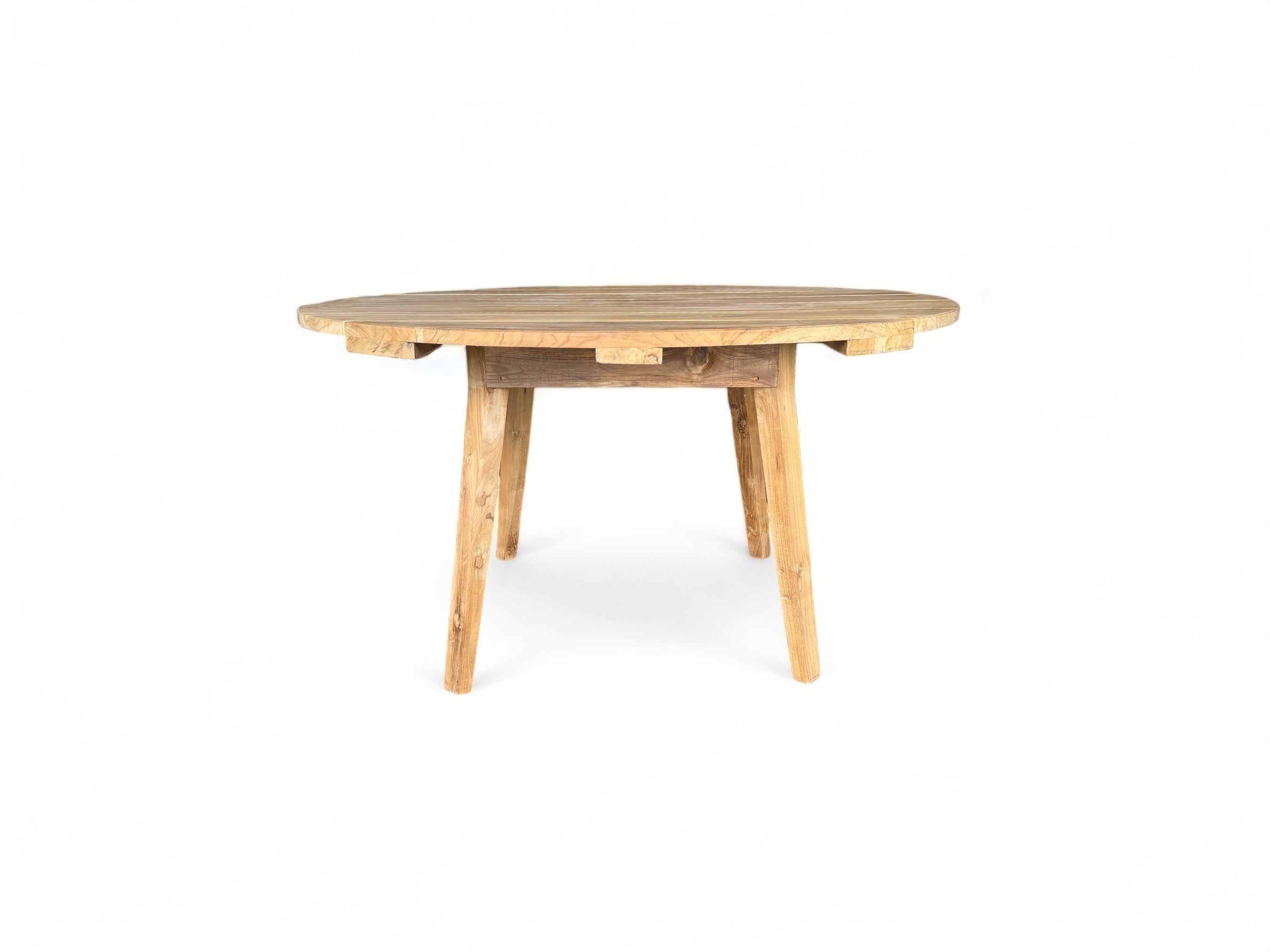 Table de jardin en teck faite main - Pièce unique au charme naturel pour l'intérieur et l'extérieur - Naturel - 120 et 150 cm de diamètre - 80 cm de hauteur