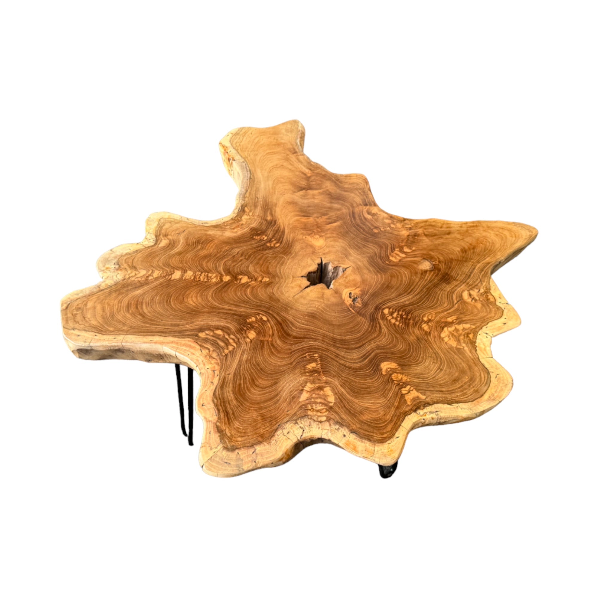 Holz Beistelltisch – Couchtisch Ablagetisch – Handgefertigt - Baumquerschnitt-Tischplatte aus Eibenholz – 40-80x40-60 cm - FaHome
