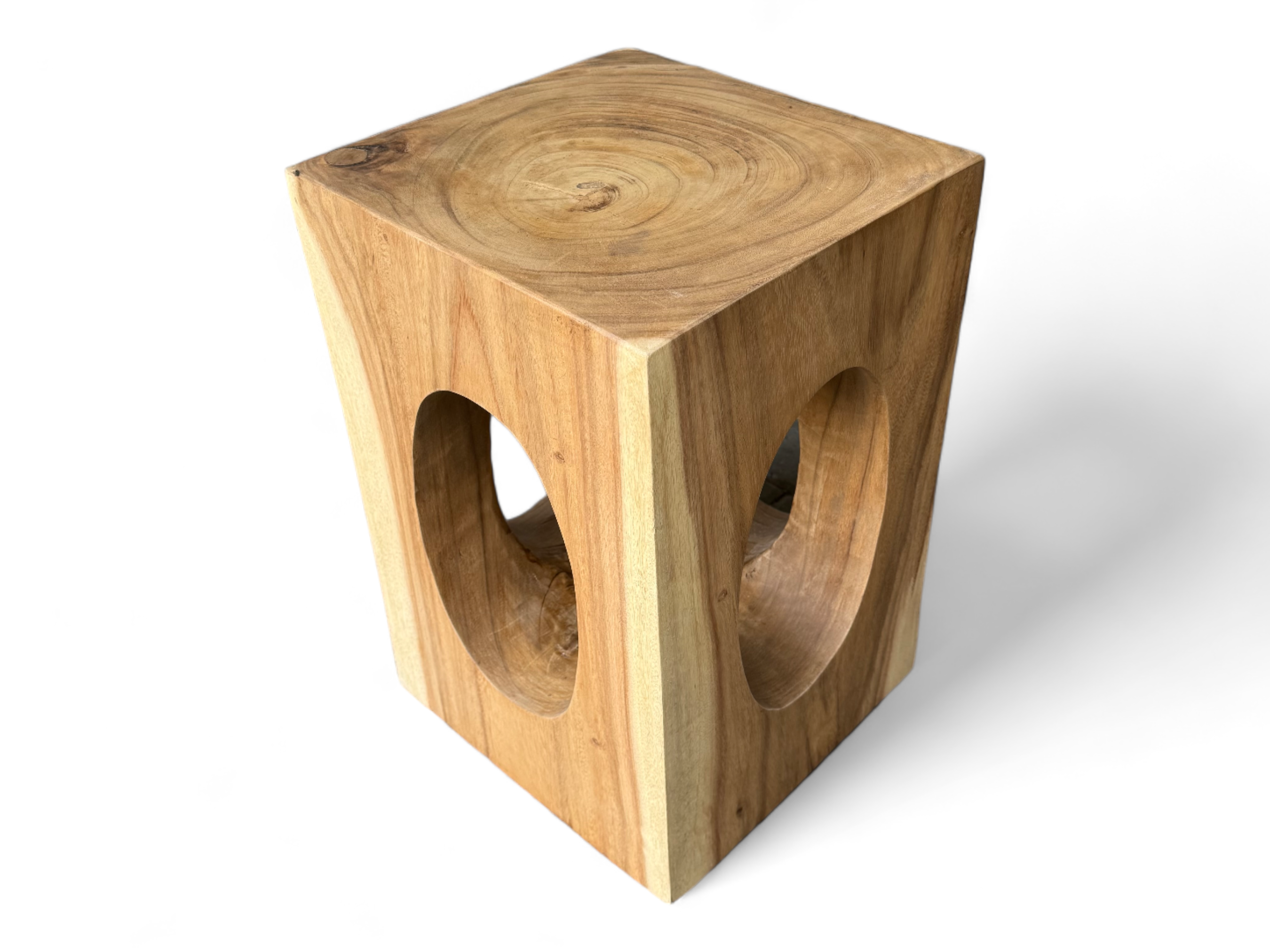 Table d'appoint en bois – table basse tabouret à fleurs – fait main – carrée avec col en O en bois de suar – 45x30x30 cm