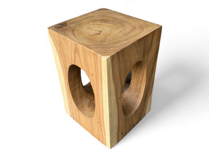Table d'appoint en bois – table basse tabouret à fleurs – fait main – carrée avec col en O en bois de suar – 45x30x30 cm