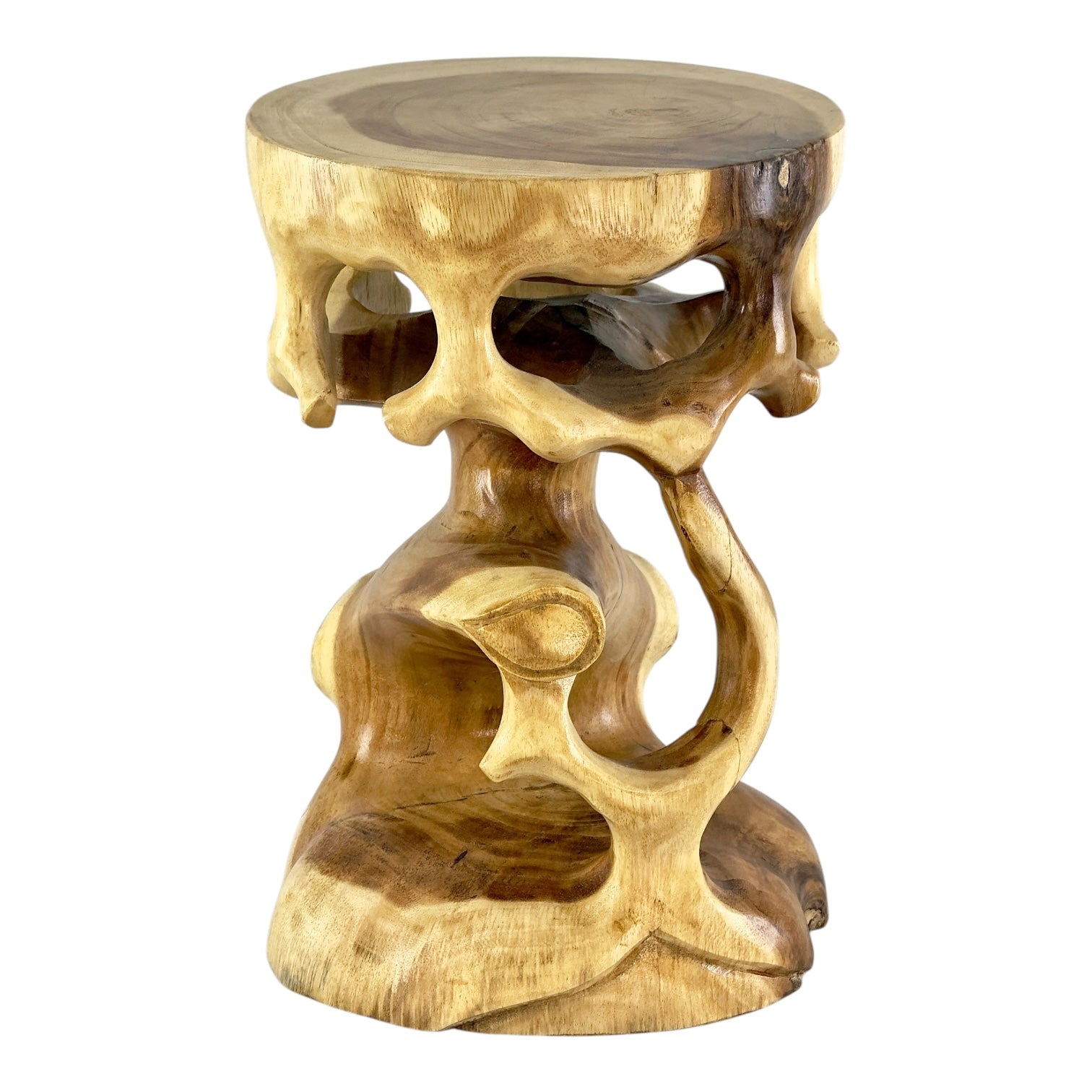 Table d'appoint en bois - tabouret en bois, tabouret à fleurs, tabouret - fait main - rond en style bonsaï, bois de Saman - 40x30x30 cm