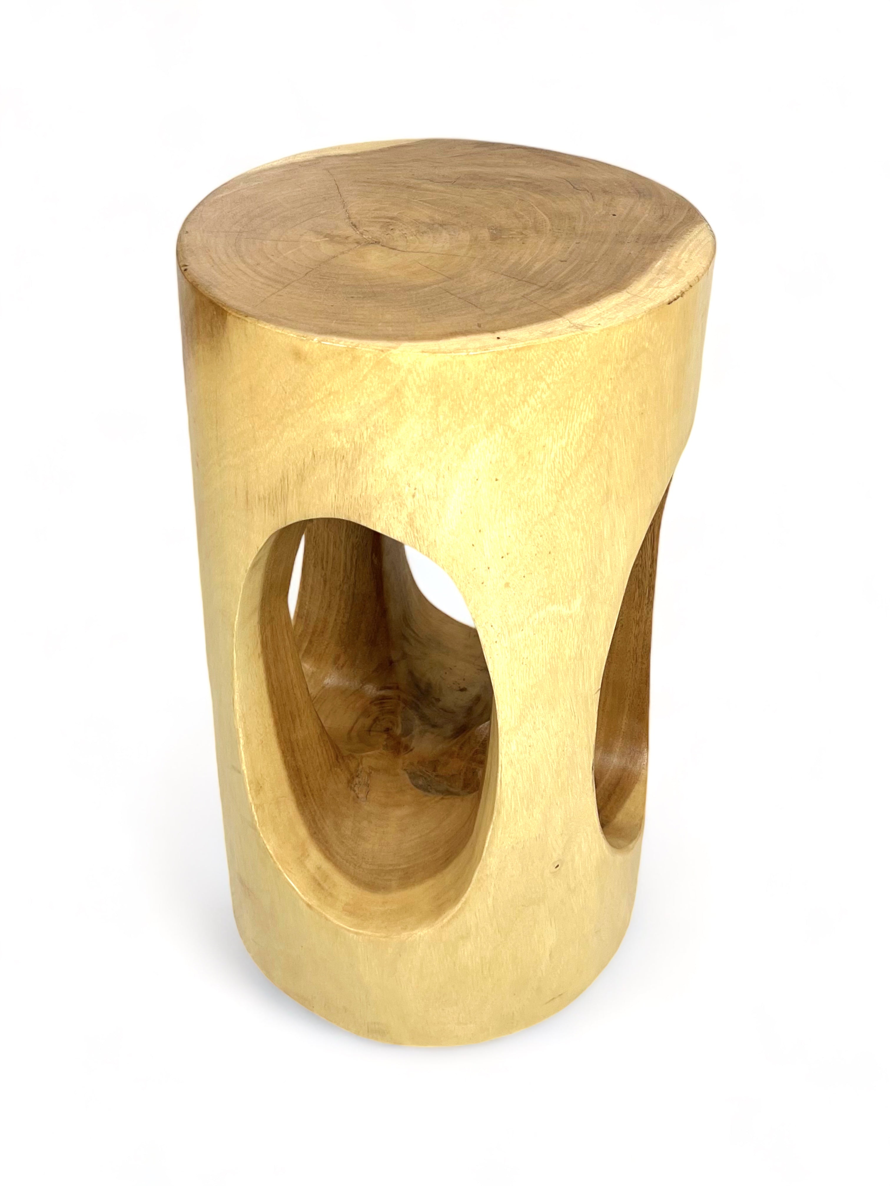 Wooden side table - wooden stool, flower stool, stool - handmade - round with O-neck, Saman wood - 50x30x30 cm